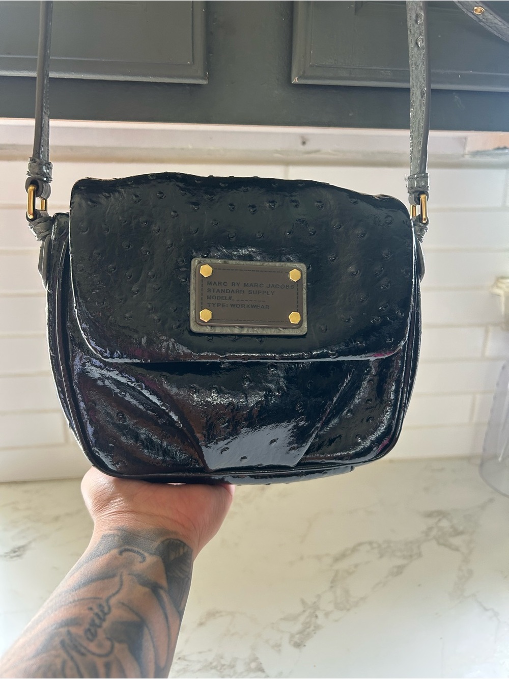 Marc Jacobs patent leather Crossbody with Gold Plaque